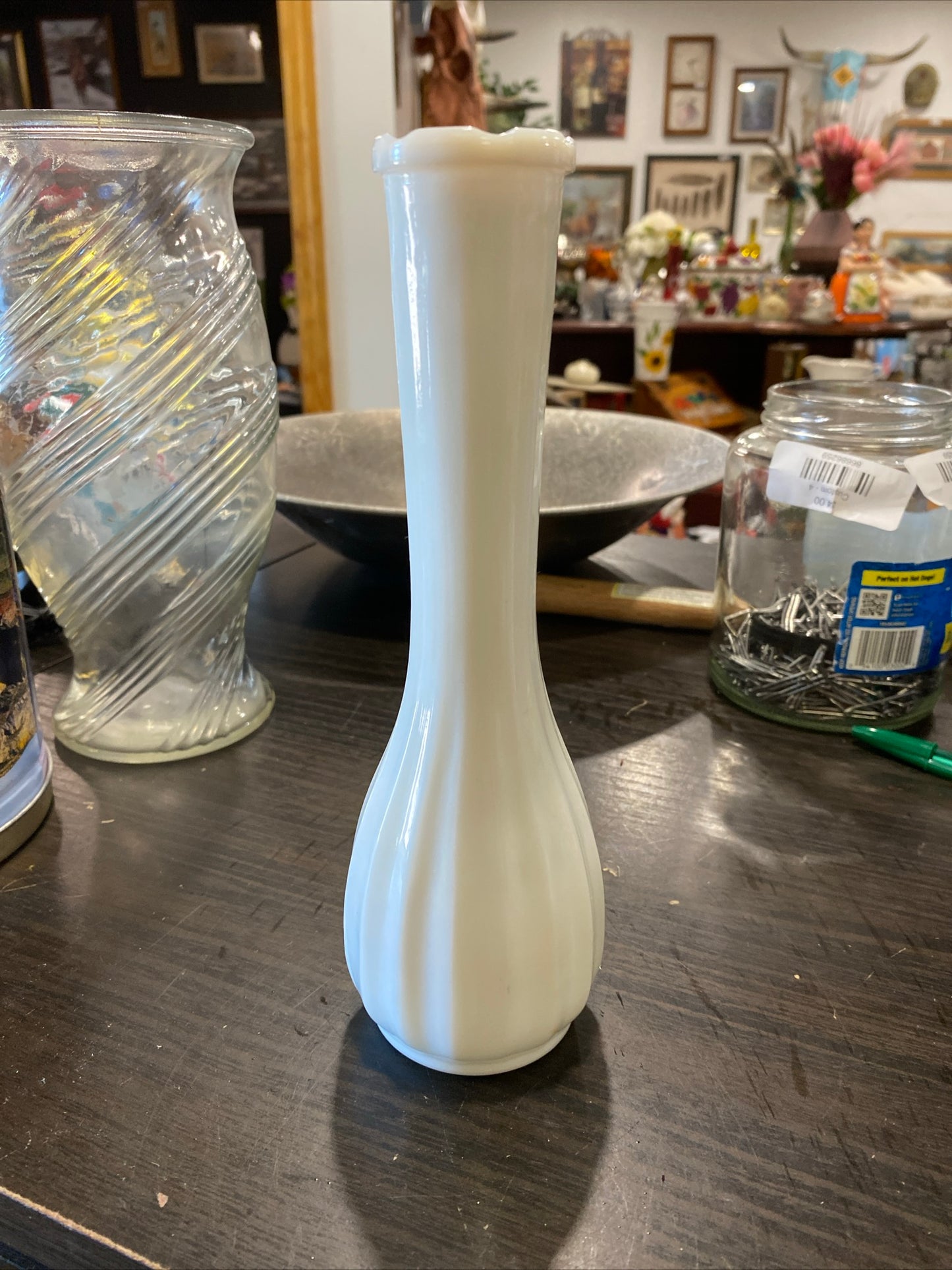 (1826) milk glass flower bud vase